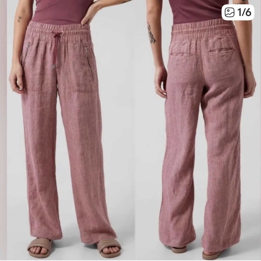 Athleta Women’s Cabo Wide Leg Linen Pants~Rose